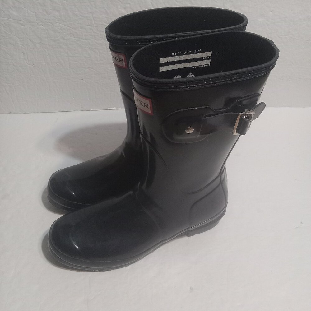 Hunter Womens Original Short Gloss Rain Boots Size 7 Navy Blue